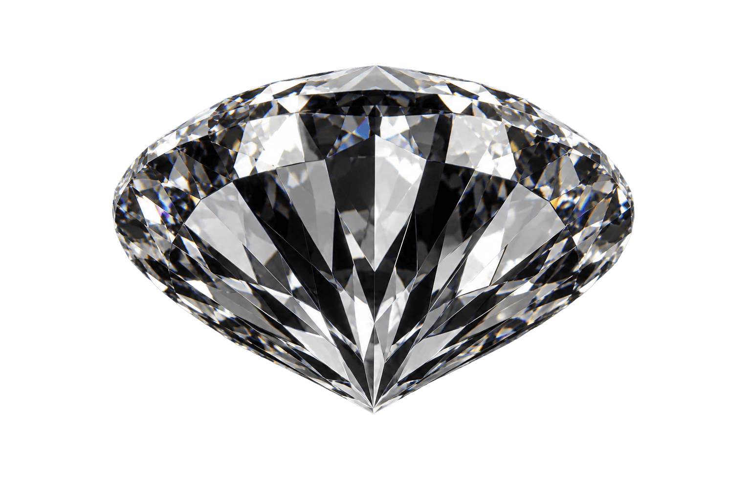 Close view of a diamond's crown and pavilion